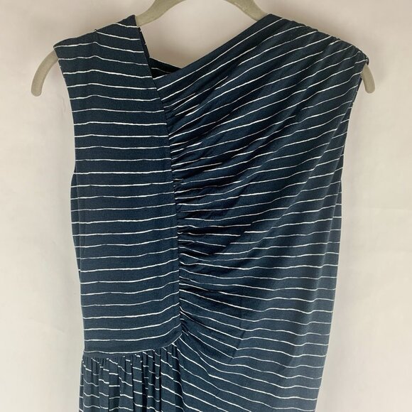 Boss Hugo Boss Dress XS Striped Navy Blue Coastal Asymmetric Midi Lined Stretch - Picture 2 of 14